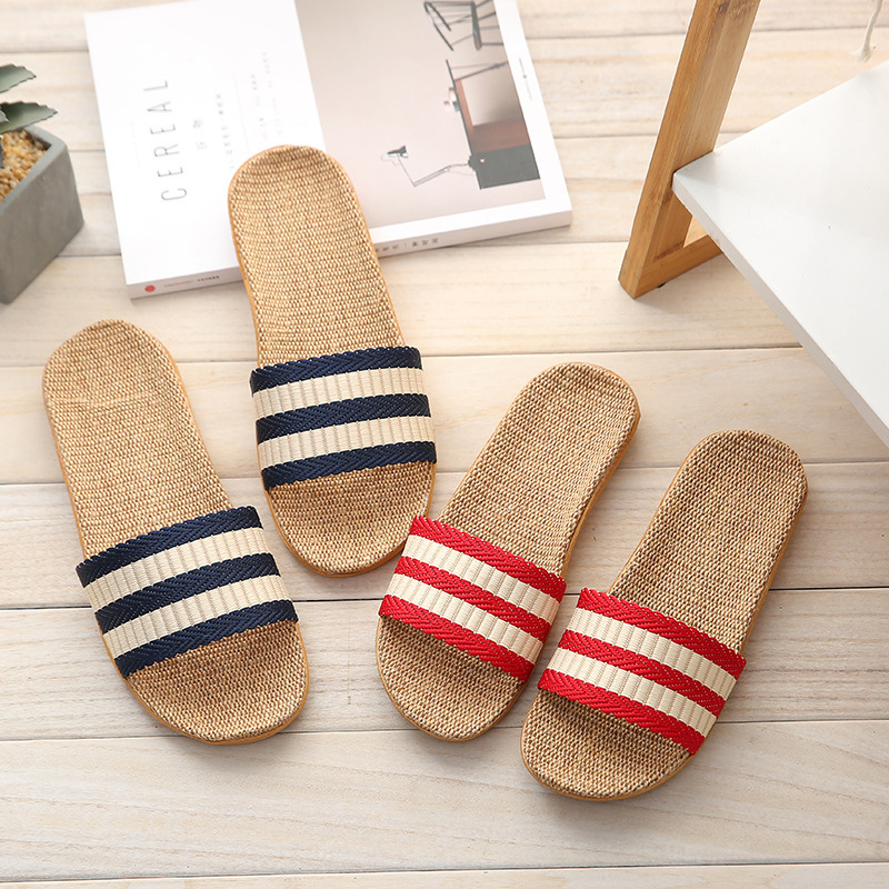 Linen Roller Blind - Women Slippers Flat Sandals Linen Lightweight