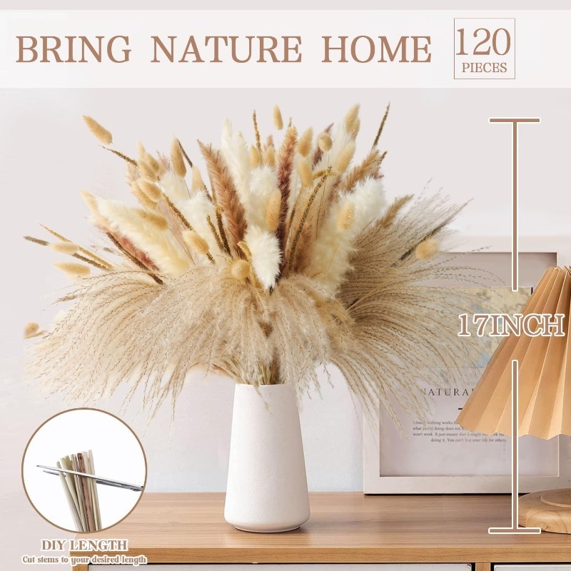 120Pcs Boho Natural‑tone Mixed - огляд і ціна Dried Pampas Bundle