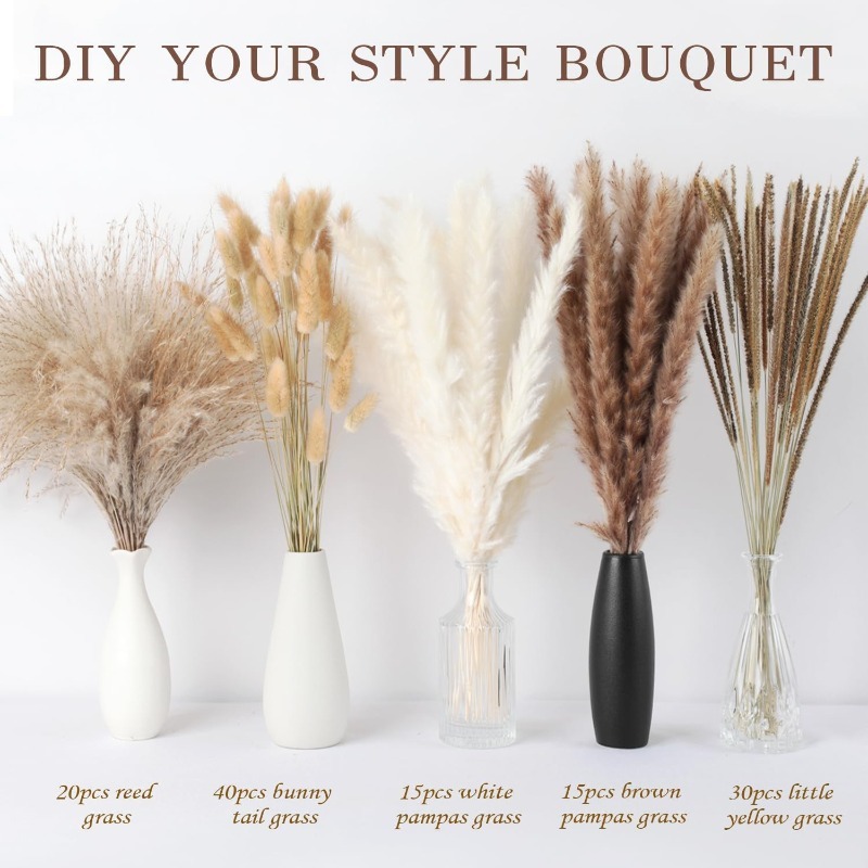 120Pcs Boho Natural‑tone Mixed - огляд і ціна Dried Pampas Bundle
